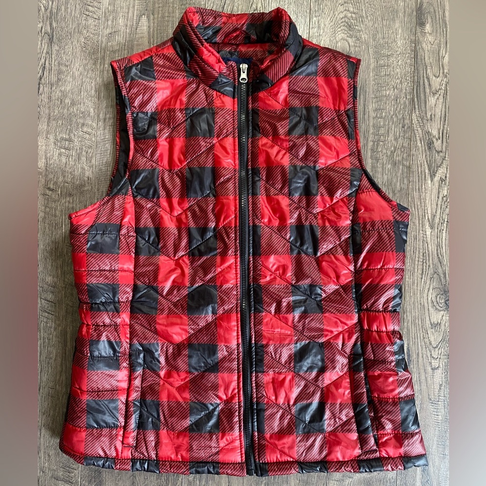Basic Editions Red & Black Plaid Vest